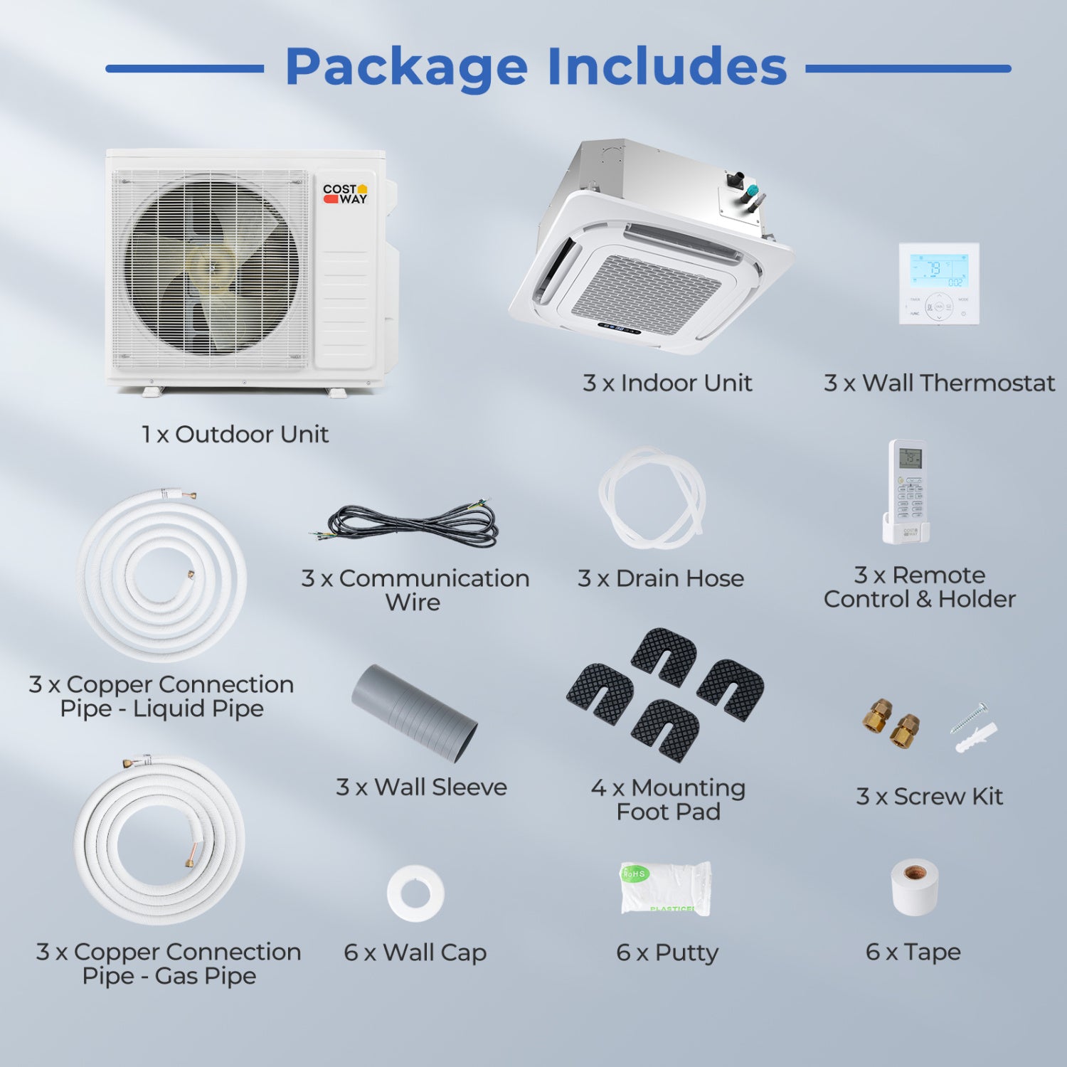 Ceiling Cassette Mini Split AC, 35000 BTU, 3 Zone, 22.5 SEER2, White 3 Zone Mini Split at Gallery Canada