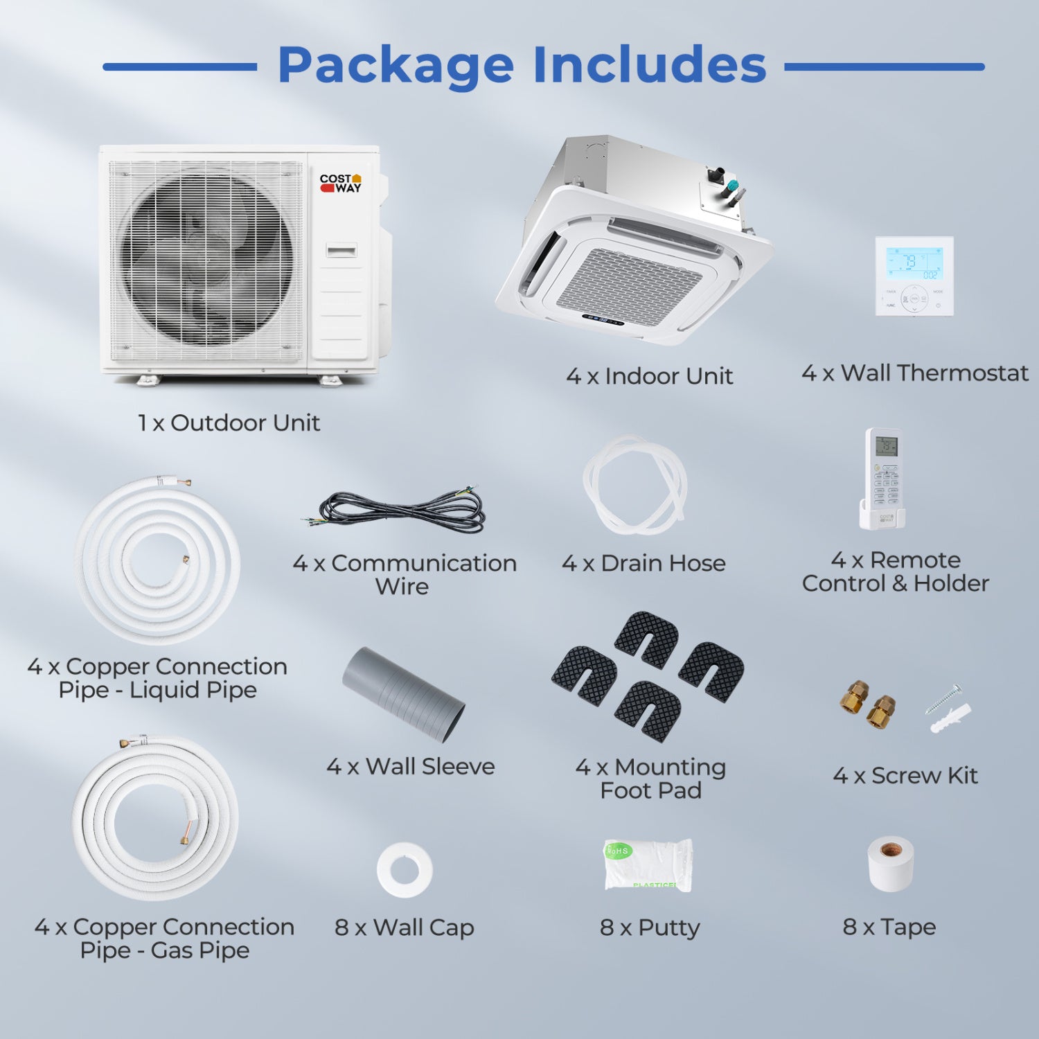 X-Pro 35000 BTU 4 Zone 22.5 SEER2 Ceiling Cassette Mini Split, White 4 Zone Mini Split at Gallery Canada