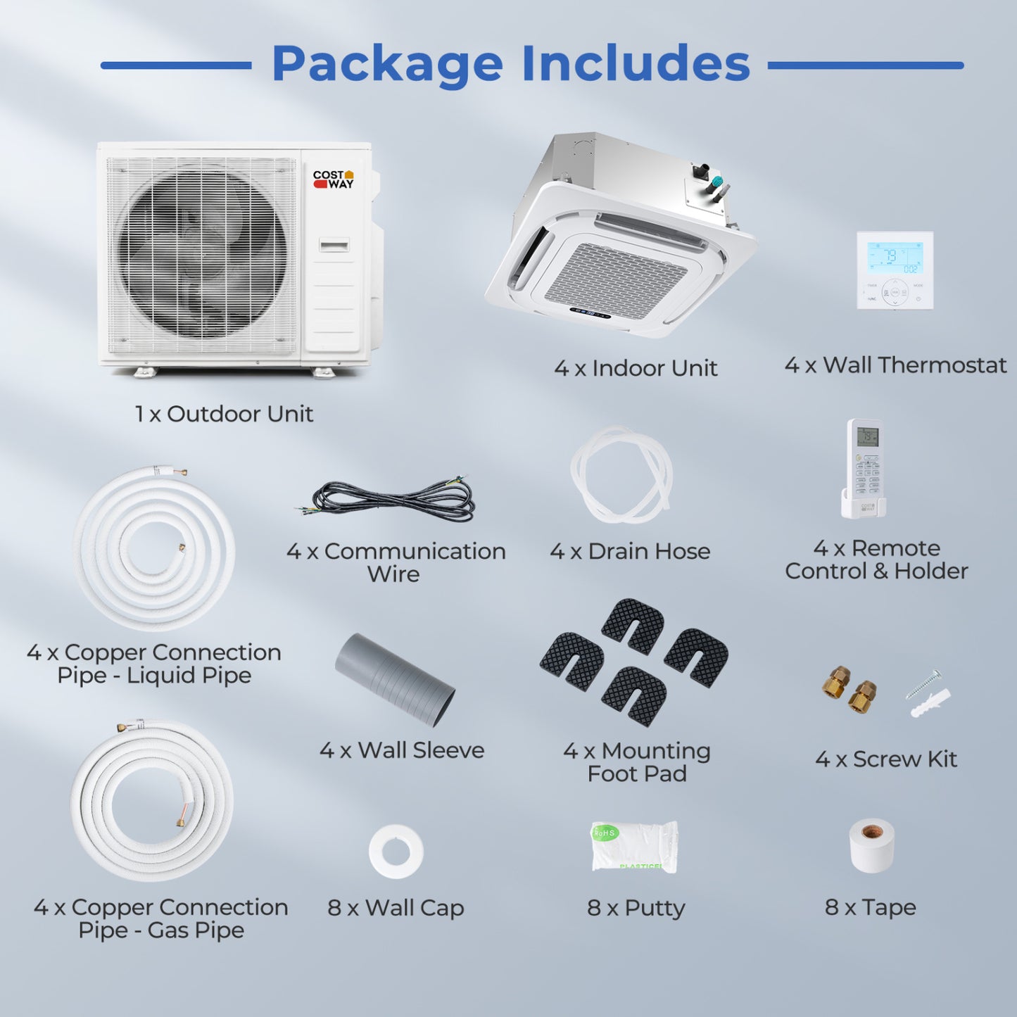 X-Pro 35000 BTU 4 Zone 22.5 SEER2 Ceiling Cassette Mini Split, White 4 Zone Mini Split at Gallery Canada