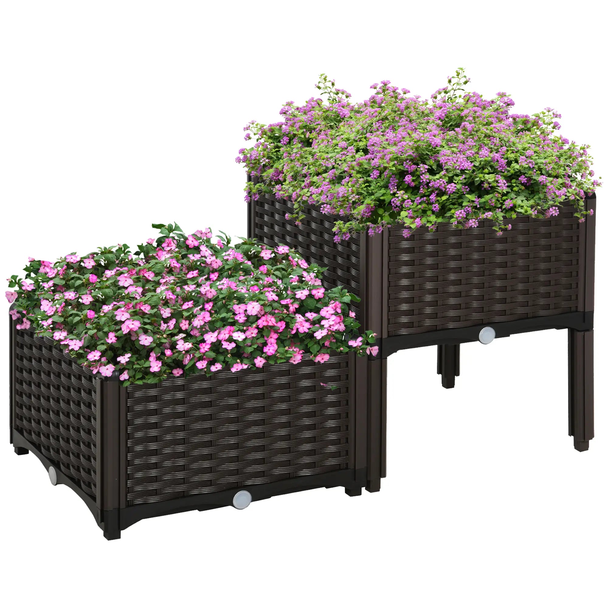 2 Piece Raised Garden Bed, PP Flower Vegetable Herb Grow Box, Brown Elevated Garden Beds Brown at Gallery Canada