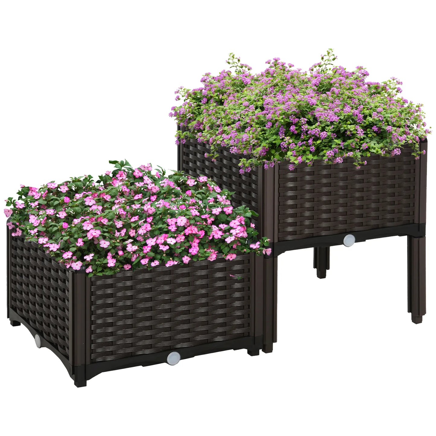 2 Piece Raised Garden Bed, PP Flower Vegetable Herb Grow Box, Brown Elevated Garden Beds Brown at Gallery Canada