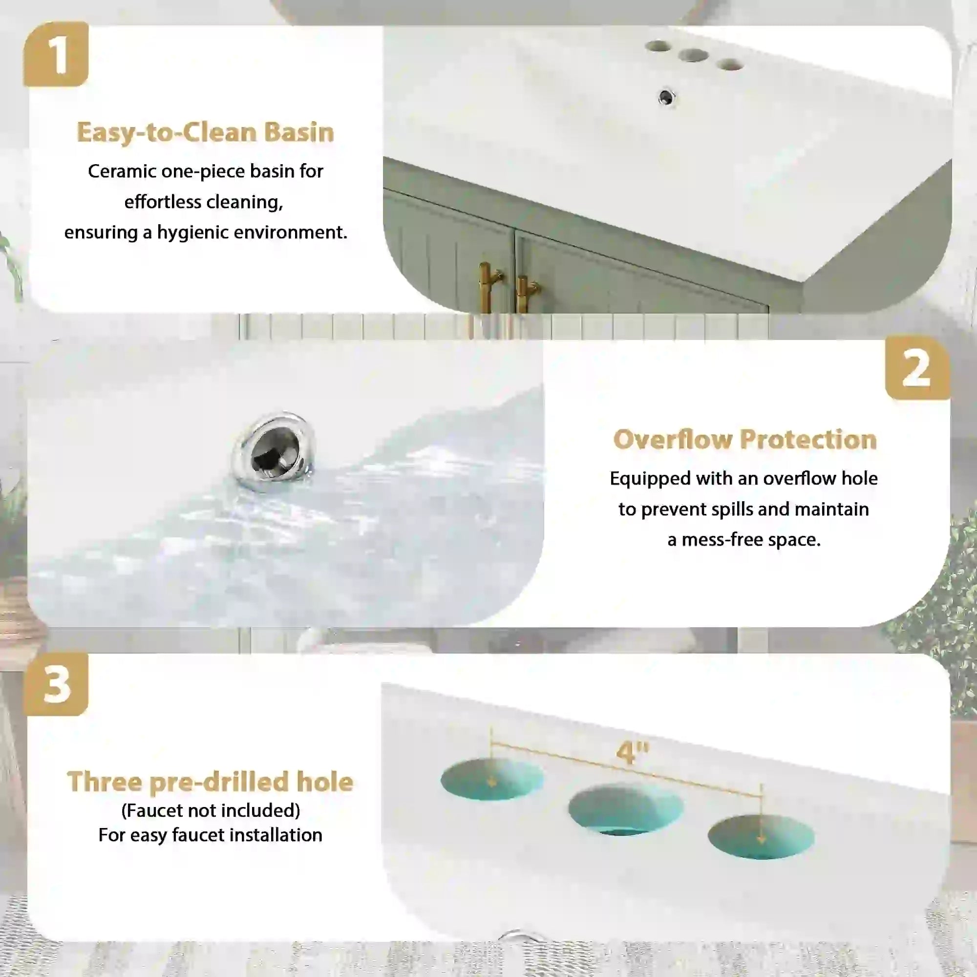 Bathroom Vanity with Ceramic Sink, Soft Close Doors, 30