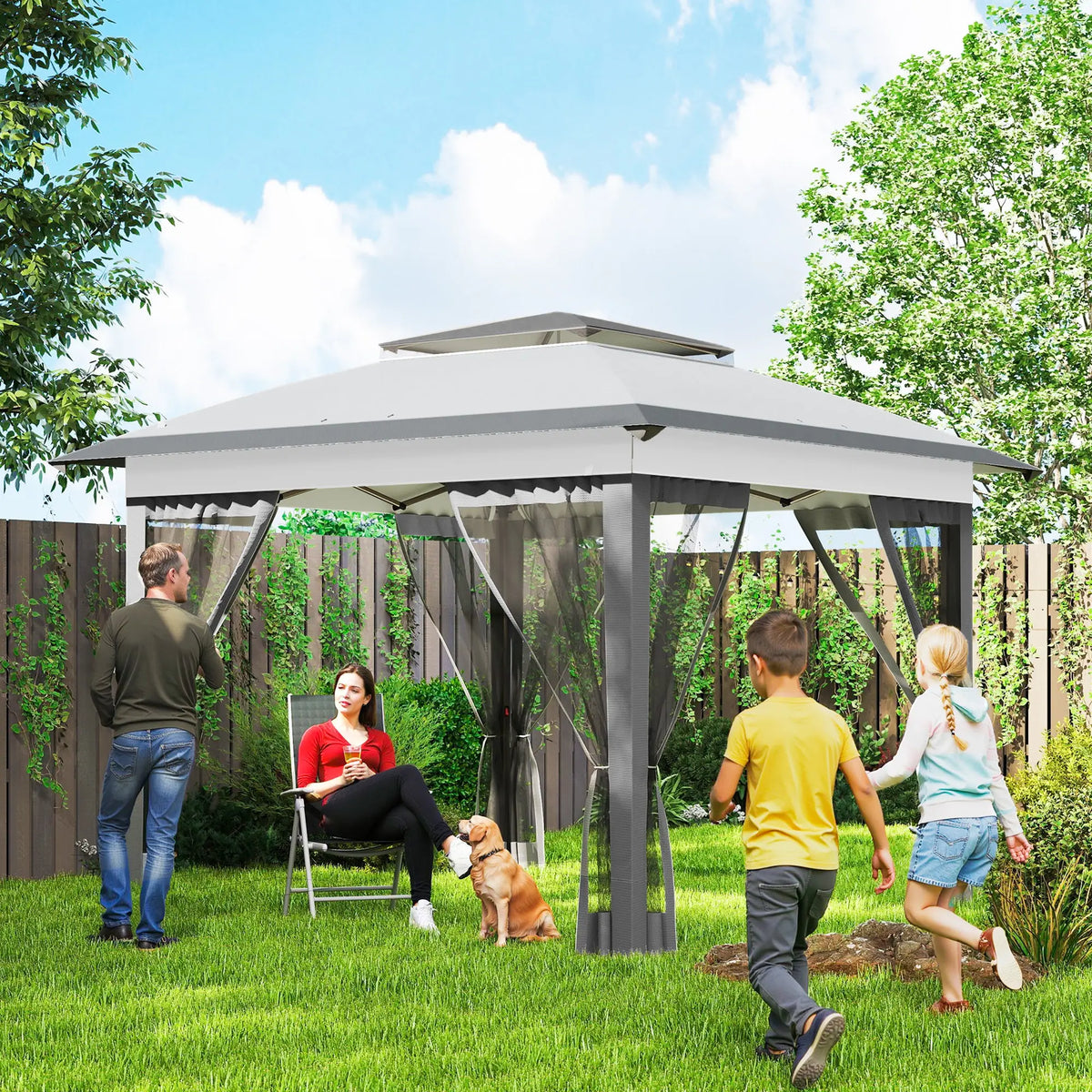 12' x 12' Pop Up Canopy, Instant Tent With Mesh Sidewalls, Grey Pop Up Canopies at Gallery Canada