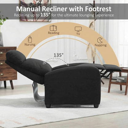 Fabric Recliner Chair, Manual Reclining Sofa, Padded Seat, Black Single Sofas at Gallery Canada