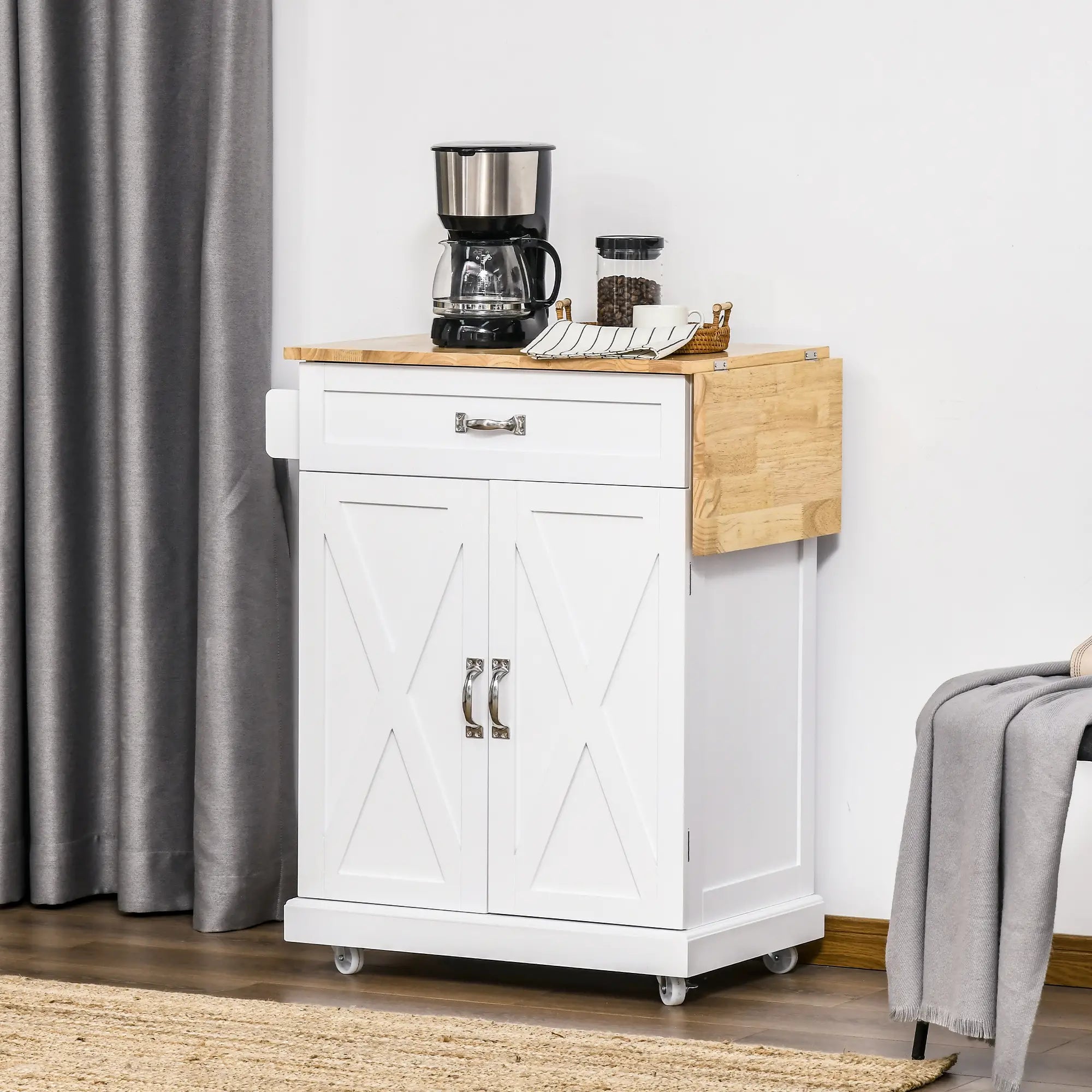 Foldable Kitchen Island, Farmhouse Style, With Storage Drawer, White Kitchen Islands & Kitchen Carts at Gallery Canada