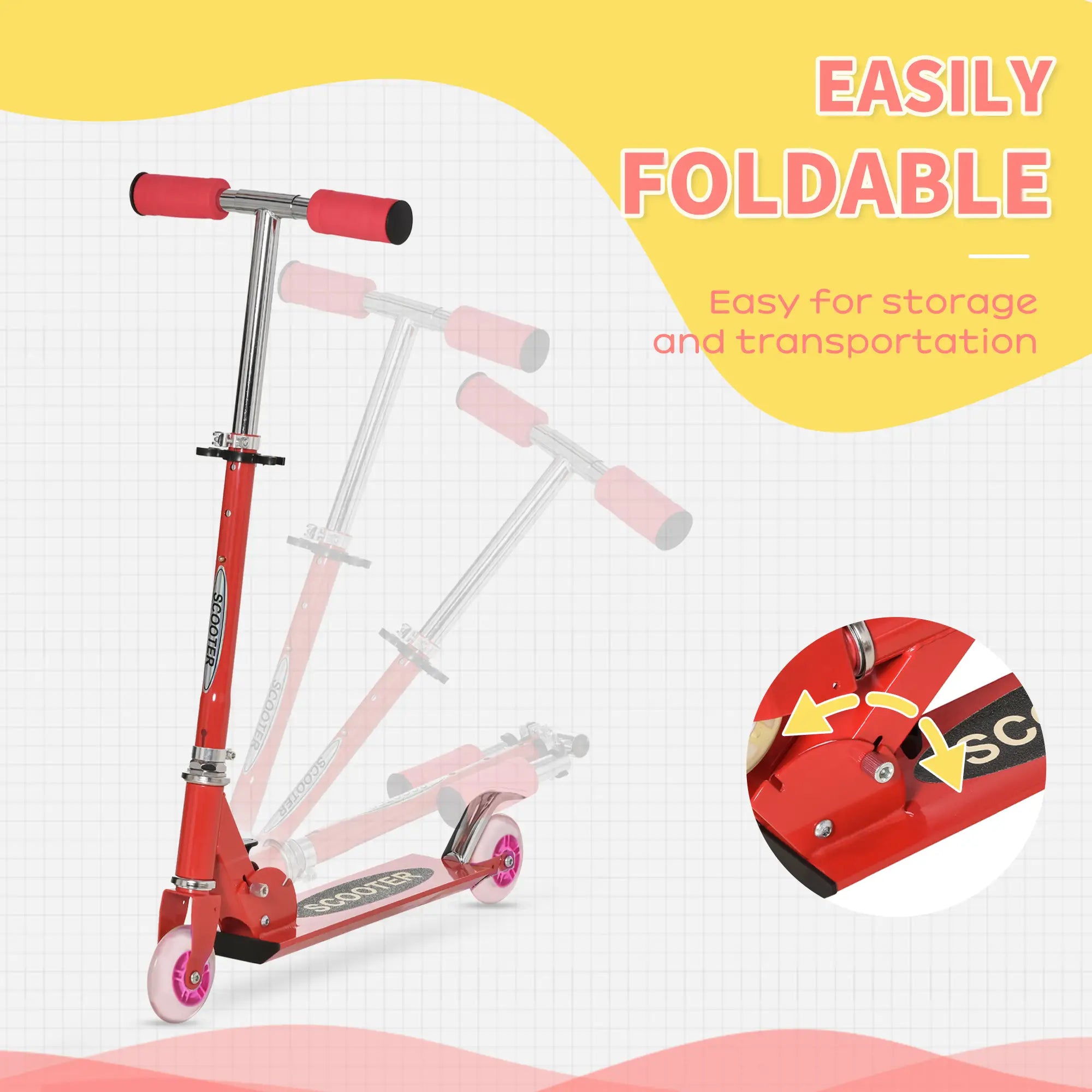 Snow Scooter, Adjustable Height, Kids Sled Ski Scooter with Wheels Blades, Red Scooters at Gallery Canada