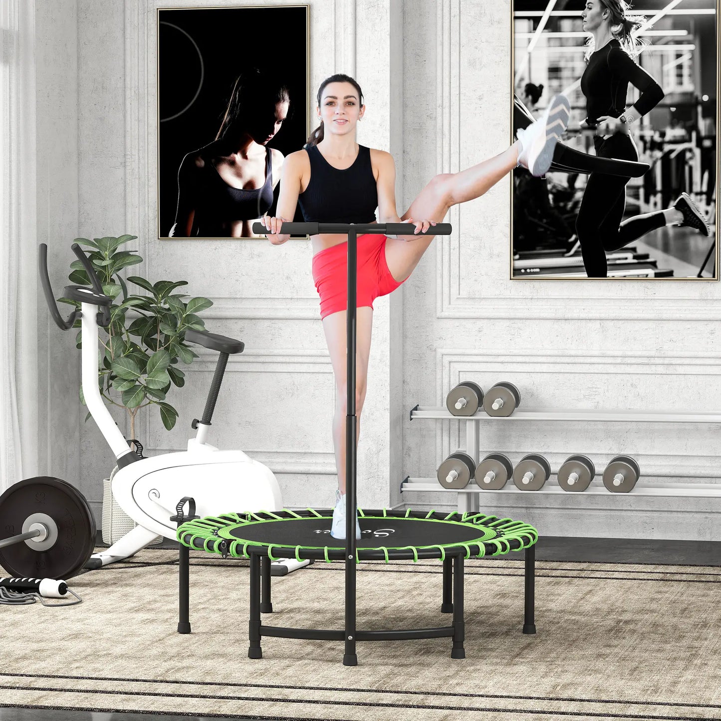 45" Foldable Mini Trampoline, Adjustable Handle, Fitness Exercise Rebounder Trampolines at Gallery Canada