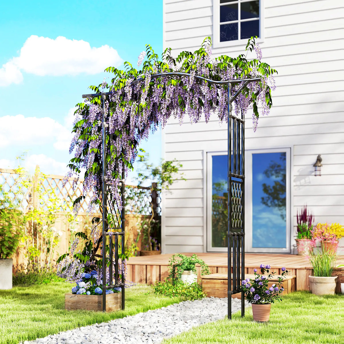 Garden Arch Trellis Arbor With Extended Top, 66.9" x 15.7" x 90.6", Black Garden Arches at Gallery Canada
