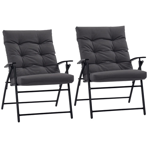 Outdoor Folding Chairs Padded Adjustable Backrest, Set of 2, Grey
