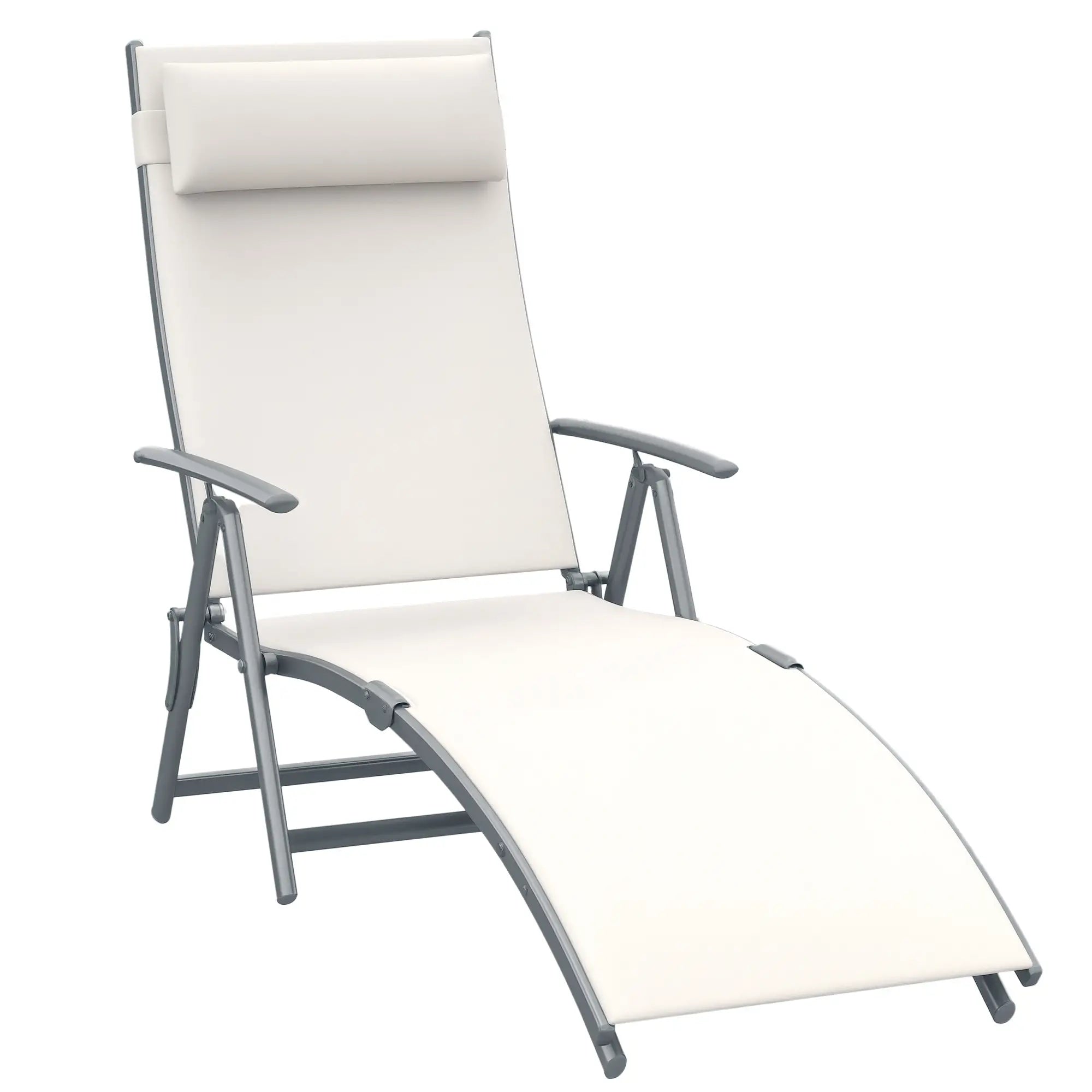 Heavy Duty Adjustable Folding Chair, Outdoor Sun Lounger, 7 Positions, Cream Lounger Chairs Cream at Gallery Canada
