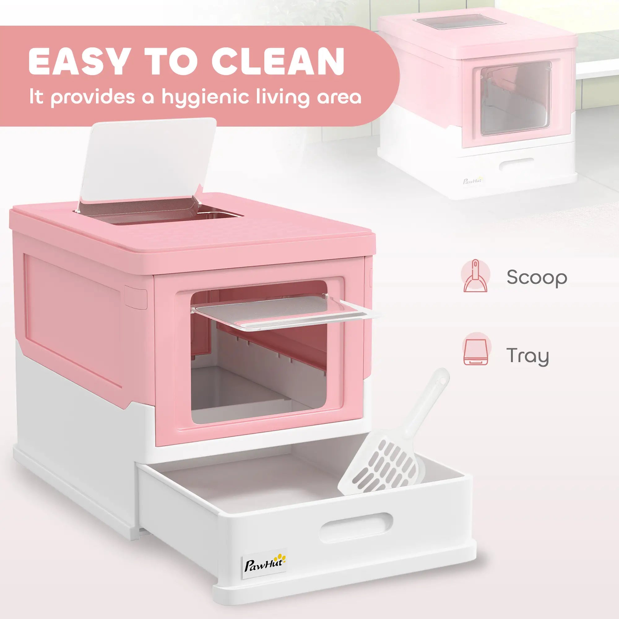 Enclosed Kitty Litter Box, Large, with Scoop, Tray, Pink Cat Litter Box Enclosures at Gallery Canada