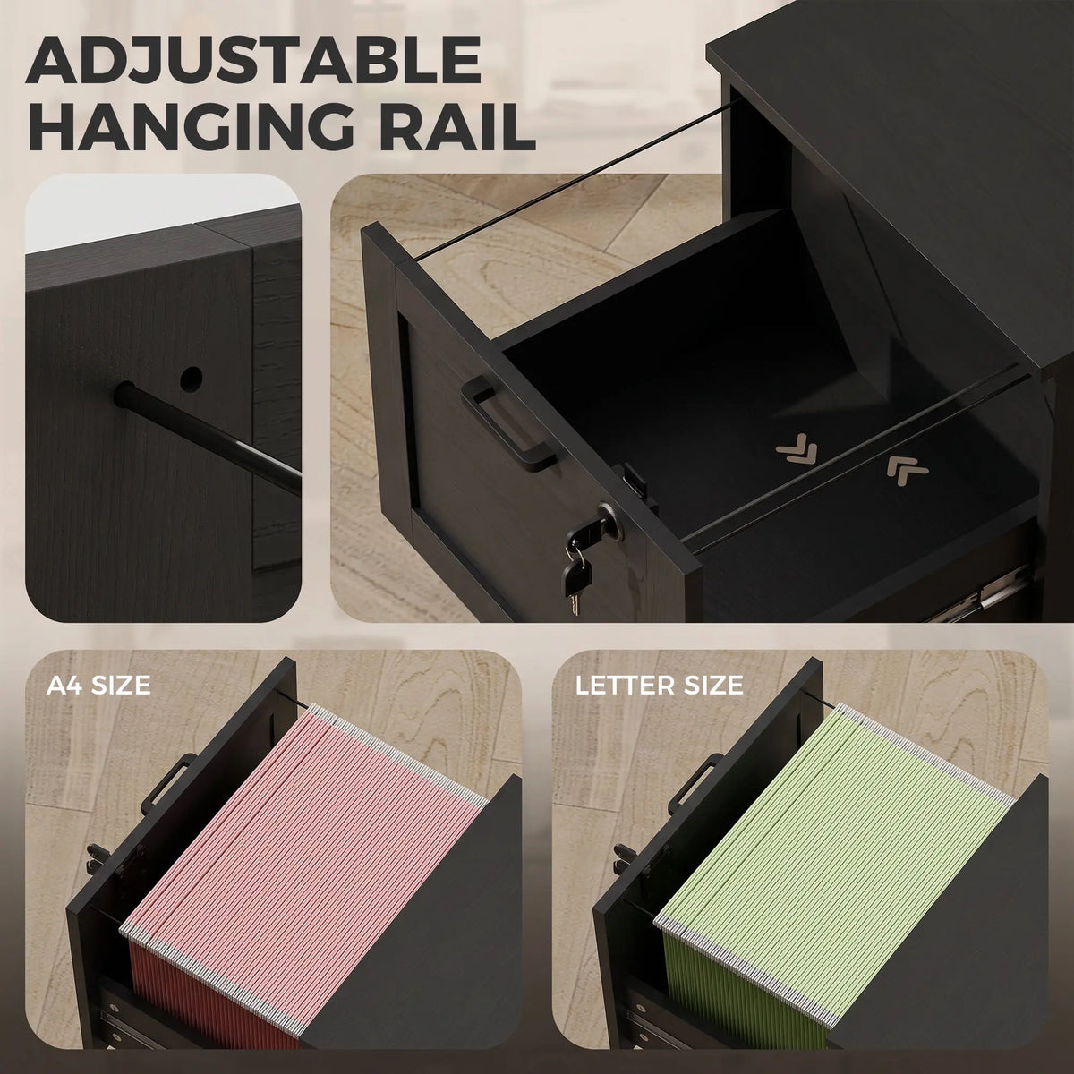 Vertical Filing Cabinet, 2 Drawers, Lock, A4 Letter, Black Office Cabinets & Cupboards at Gallery Canada