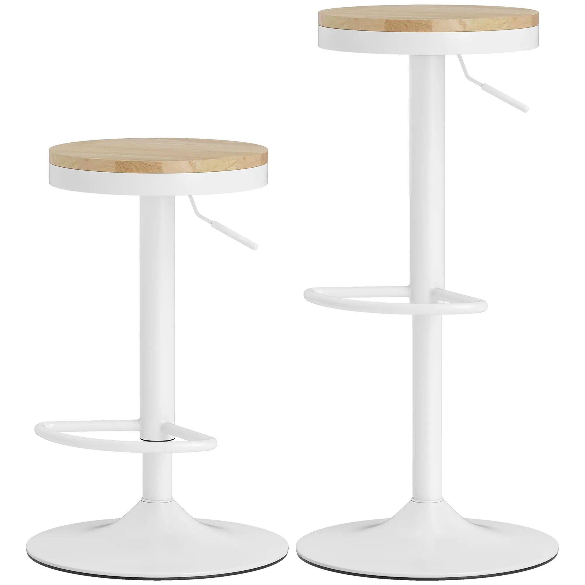 Swivel Bar Stools Set of 2, Adjustable Height, Natural Wood, White Bar Stools Natural Wood, White at Gallery Canada