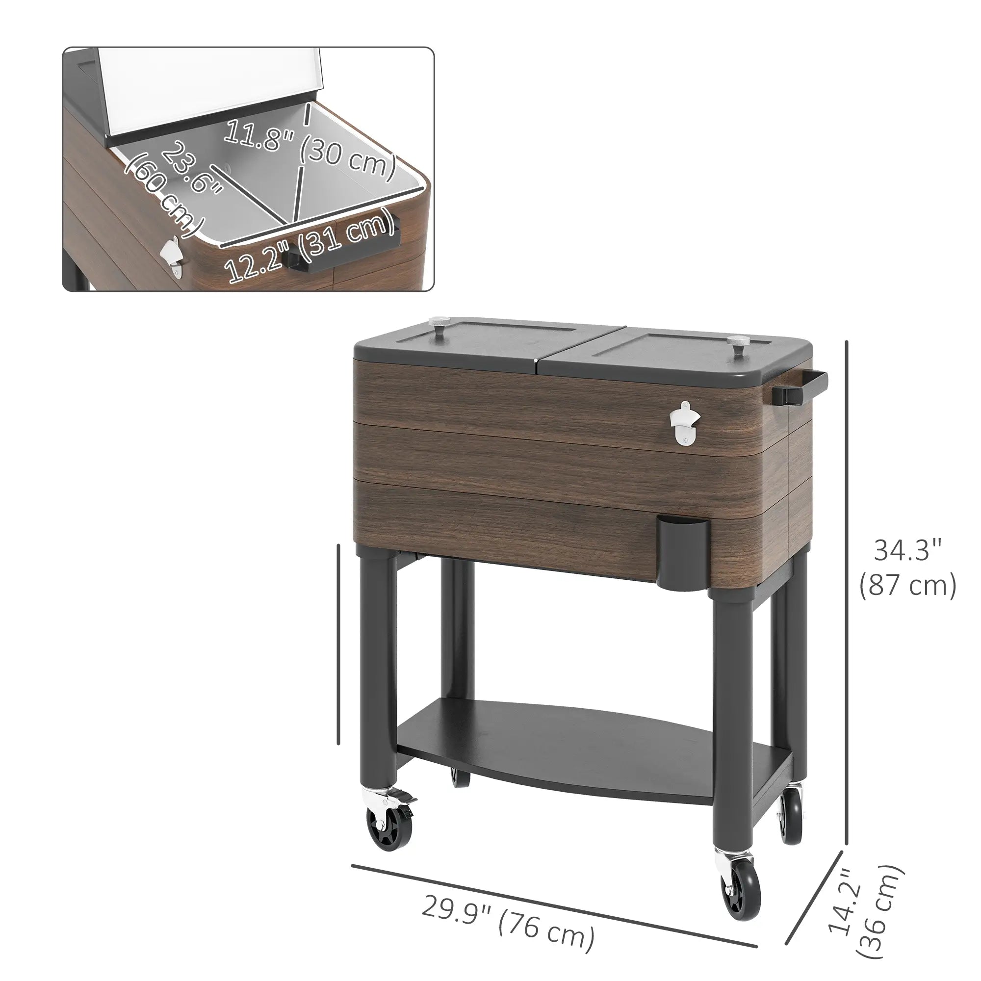 60qt Patio Cooler, Portable Outdoor Cooler with Wheels, Brown Cooler Boxes at Gallery Canada