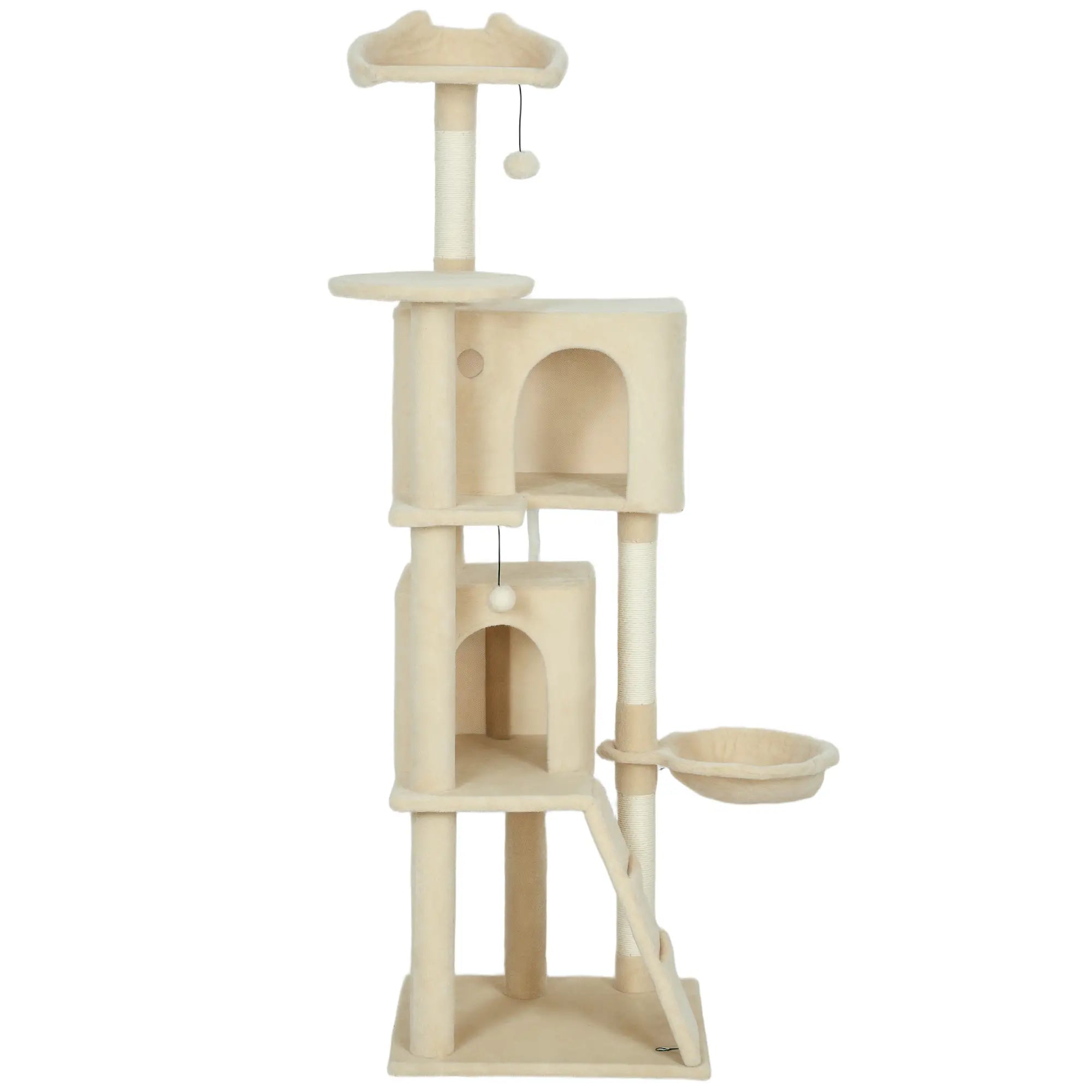 63 Inch Cat Tree, Sisal Scratching Posts, Condos, Perches, Hammock, Ladder, Beige Cat Towers Beige, Cream White at Gallery Canada