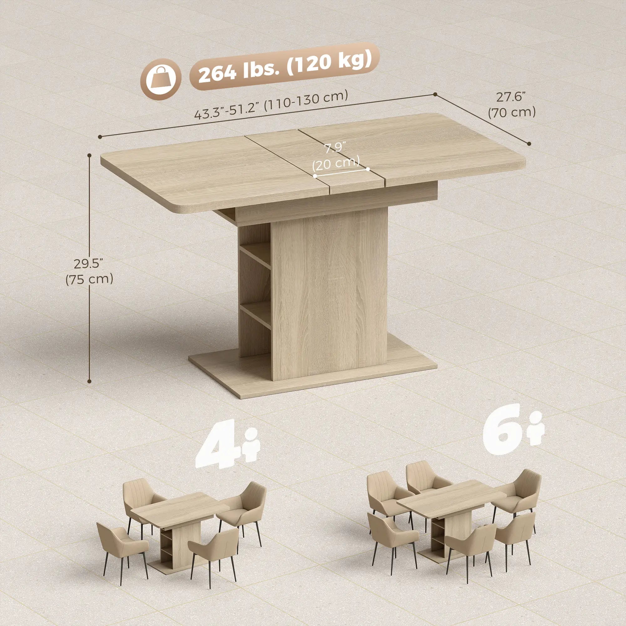 Extendable Dining Table, 43.3