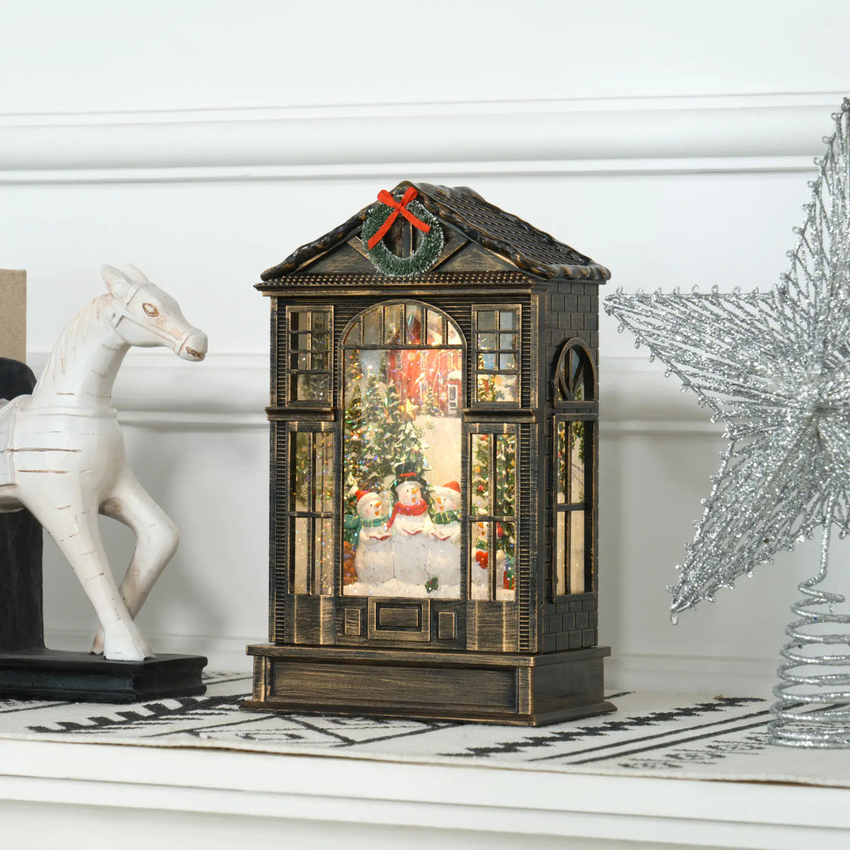 Musical Snow Globe with Lights, Christmas Lantern, Swirling Glitter, Bronze Christmas Village Houses at Gallery Canada