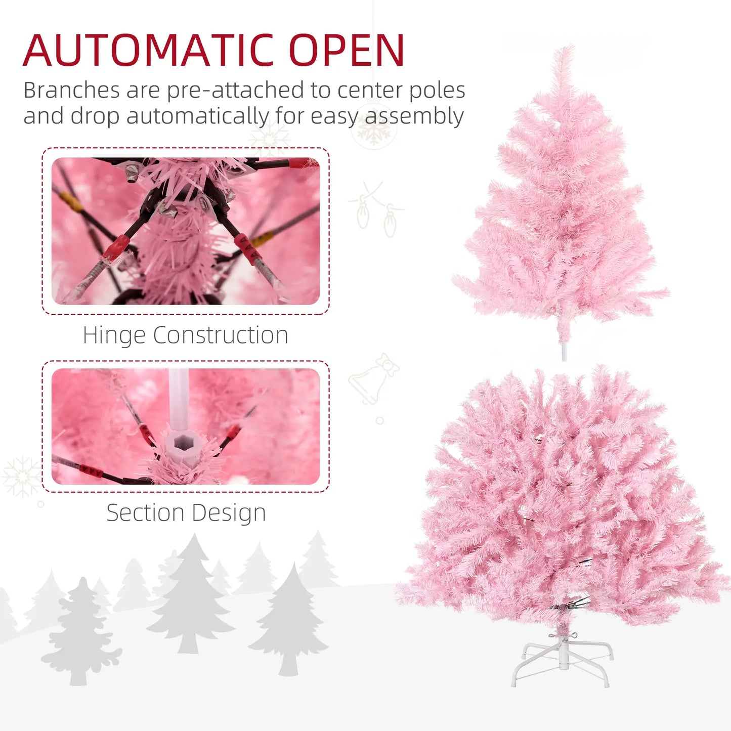 5' Artificial Christmas Tree, Auto Open, Steel Base, Indoor, Pink Artificial Christmas Trees at Gallery Canada