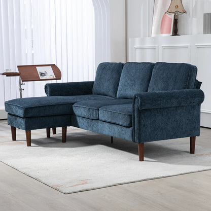 L Shape Sofa, Modern Sectional Couch, Changeable Chaise, Wooden Legs, Dark Blue 3-Seater Sofas at Gallery Canada
