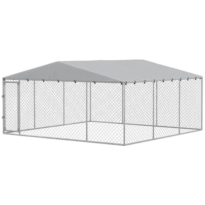 13.1' X 13.1' X 6.6' Outdoor Dog Kennel, Galvanized Steel, Silver Dog Kennels Silver at Gallery Canada