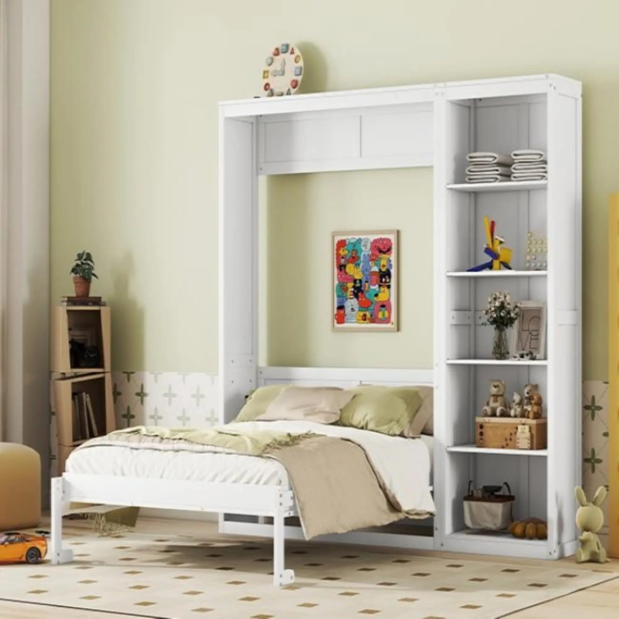 Murphy Bed with Shelves, Dual Piston Mechanism, 94