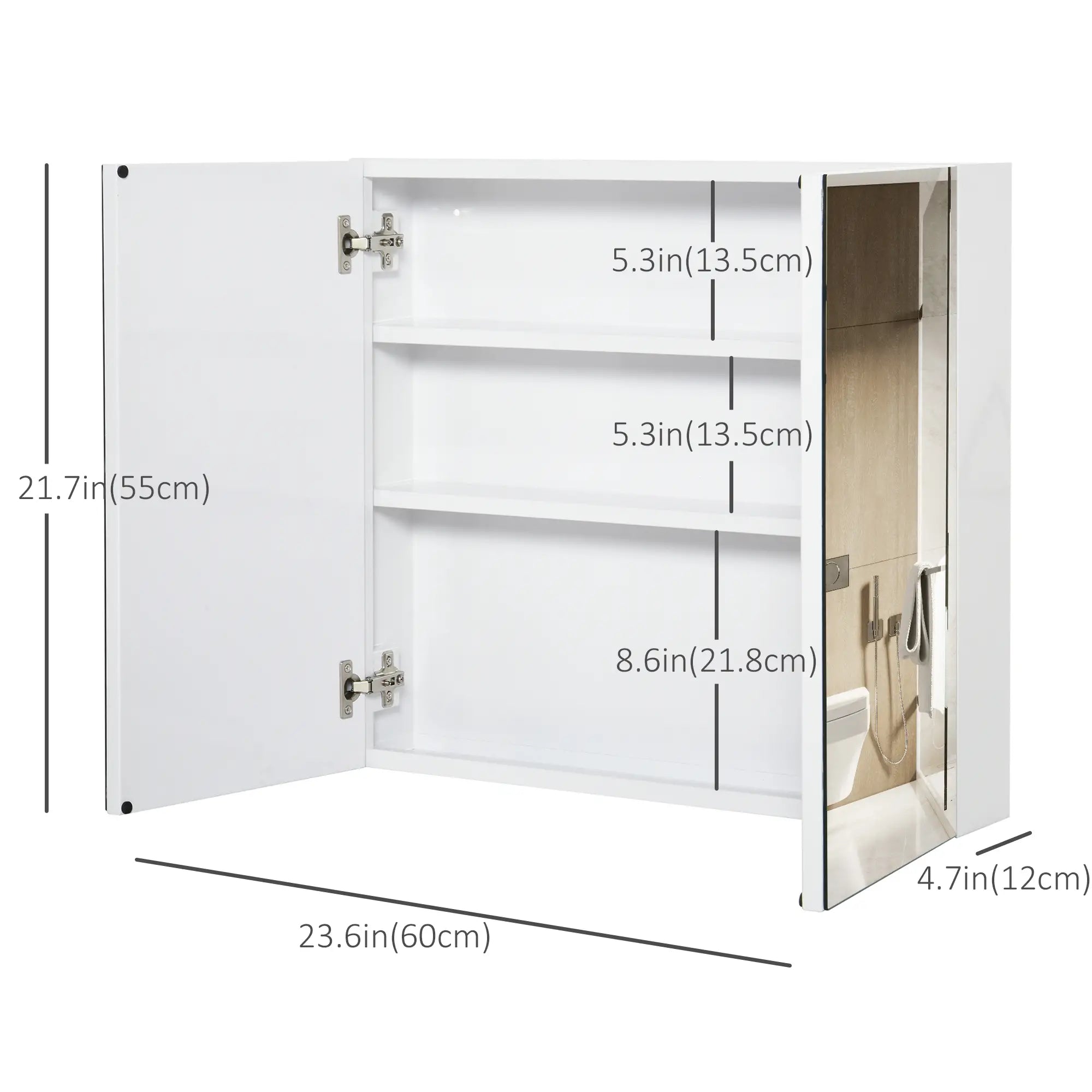 Wall Mounted Mirror Cabinet, Bathroom Medicine, 2 Doors, 3-Tier Shelving, White Mirror Medicine Cabinets at Gallery Canada