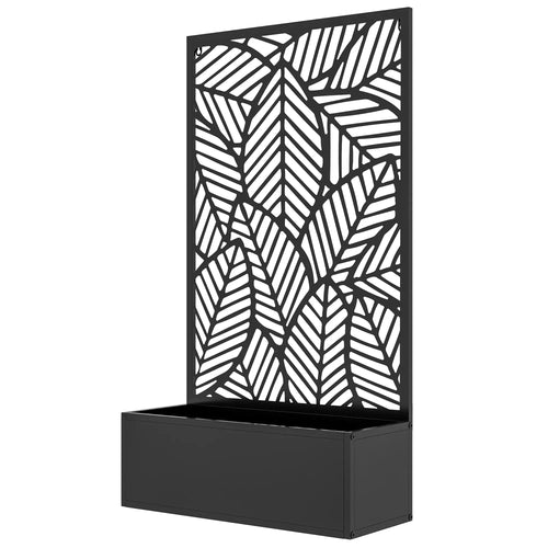 Metal Outdoor Raised Garden Bed, Privacy Screen, Black