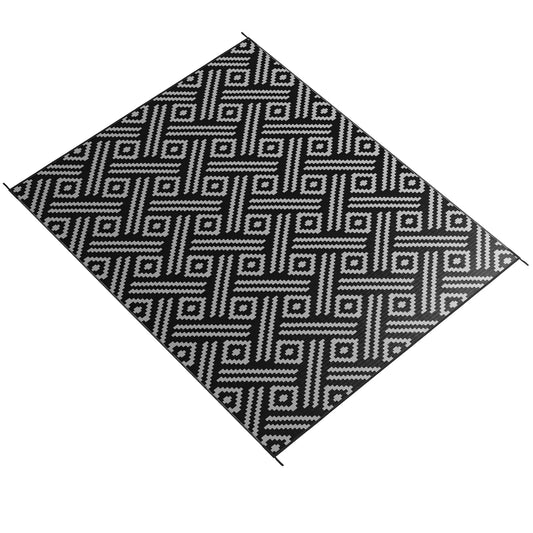 Reversible Outdoor Rug, Waterproof, 9' x 12', Geometric, Black Grey Outdoor Reversible Rugs Options at Gallery Canada