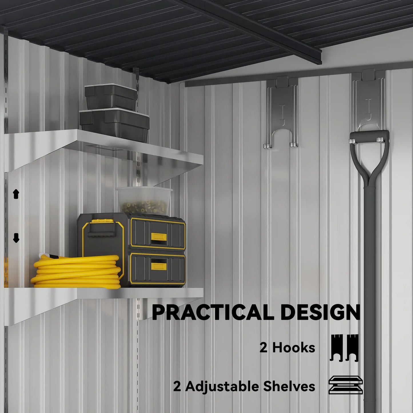 5'x7' Lean to Metal Shed, Sliding Door, 2 Vents, White Sheds at Gallery Canada