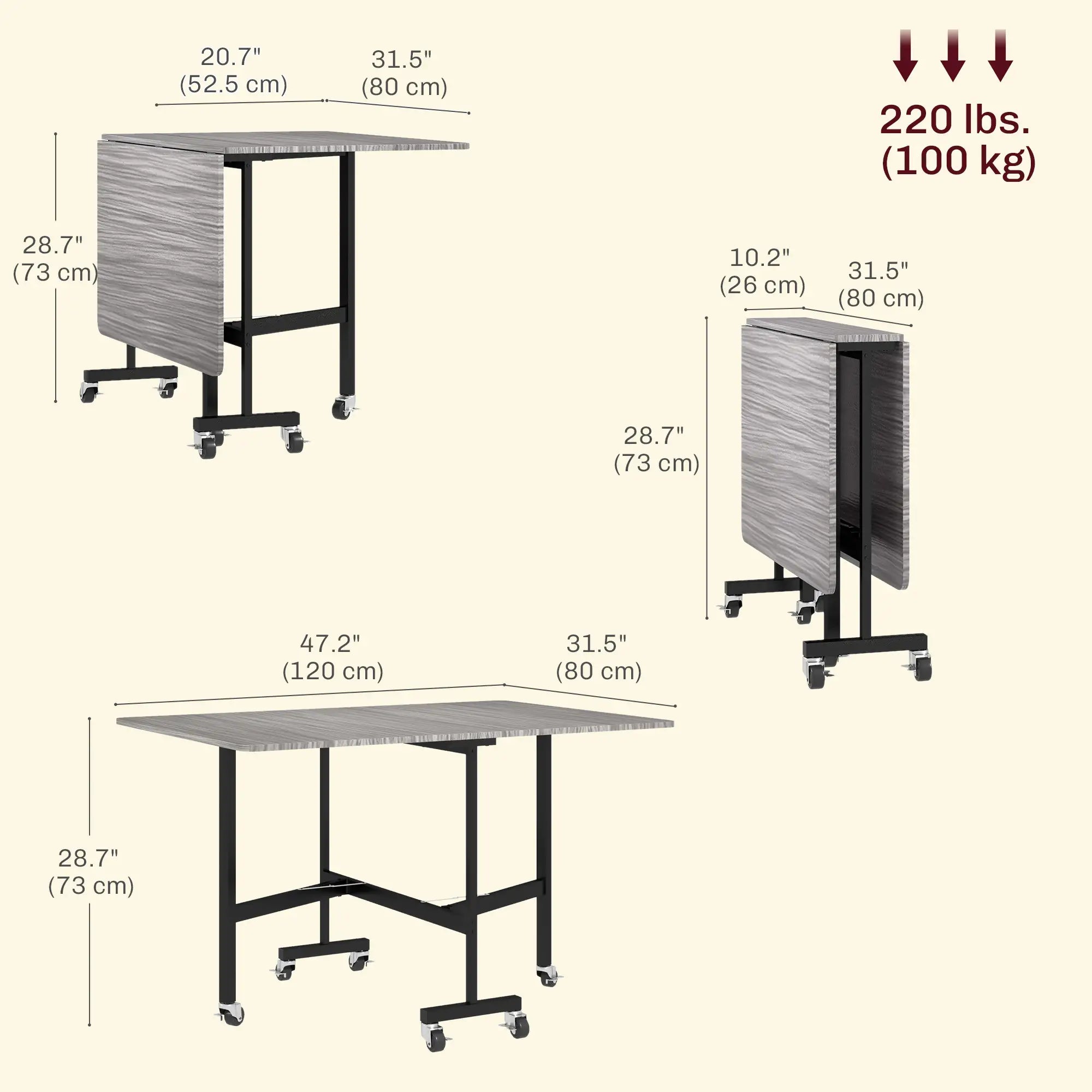 6-Seater Drop-Leaf Dining Table With Wheels, Grey, Grey Dining Tables at Gallery Canada