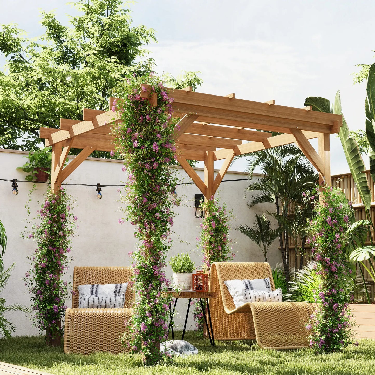 6.6' x 6.6' Wood Pergola, Outdoor Gazebo Grape Trellis, Dark Brown Pergolas at Gallery Canada