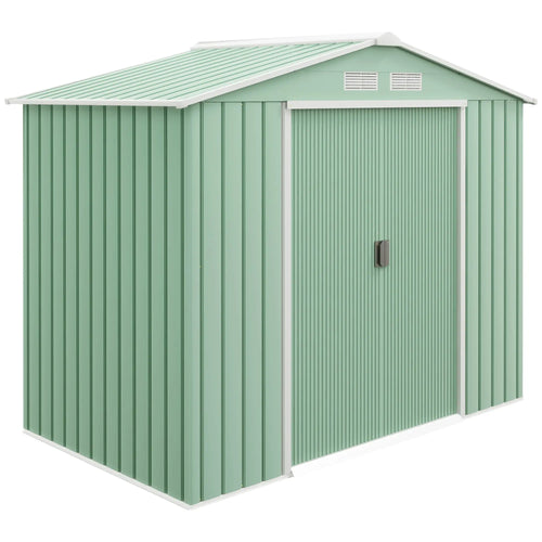 7' x 4' x 6' Garden Storage Shed, Metal Tool House, Light Green