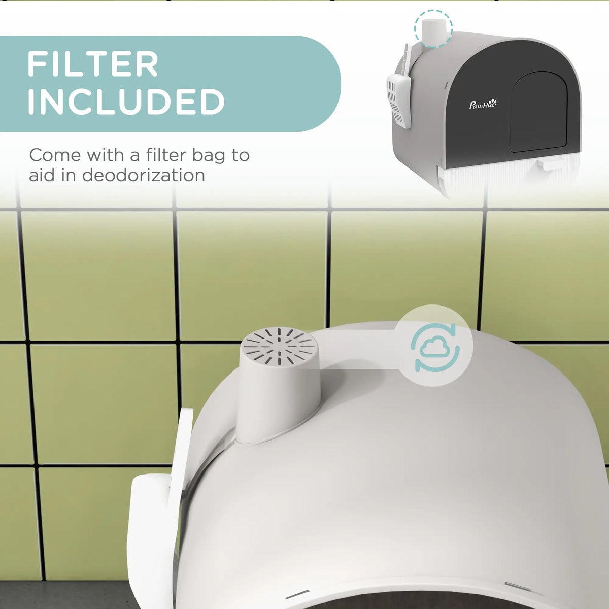Cat Litter Box with Lid, Removable Tray, Scoop, Filter, Light Grey Cat Litter Box Enclosures at Gallery Canada