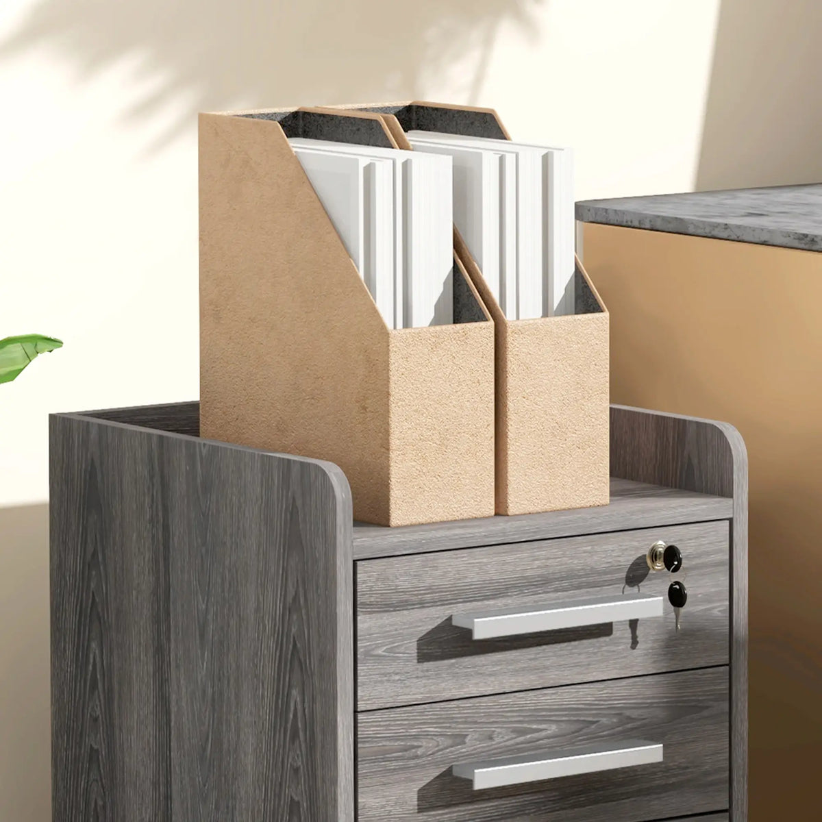 3 Drawer Vertical File Cabinet, Mobile with Lock, Wheels, A4, Letter Size, Grey Office Cabinets & Cupboards at Gallery Canada
