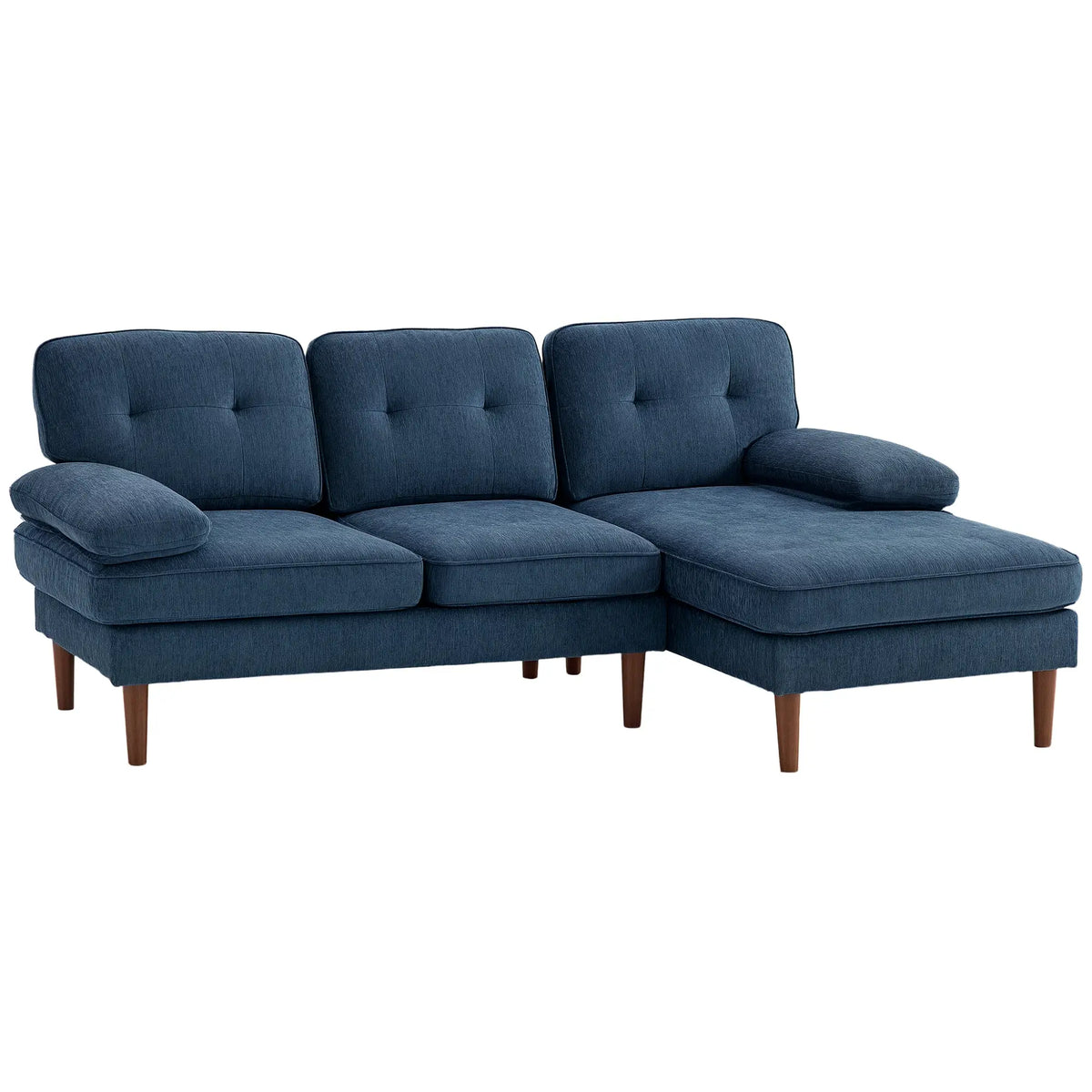 Modern Corner Couch, Right Chaise Lounge, Tufted 3-Seater Sofa, Wooden Legs, Navy Blue 3-Seater Sofas at Gallery Canada