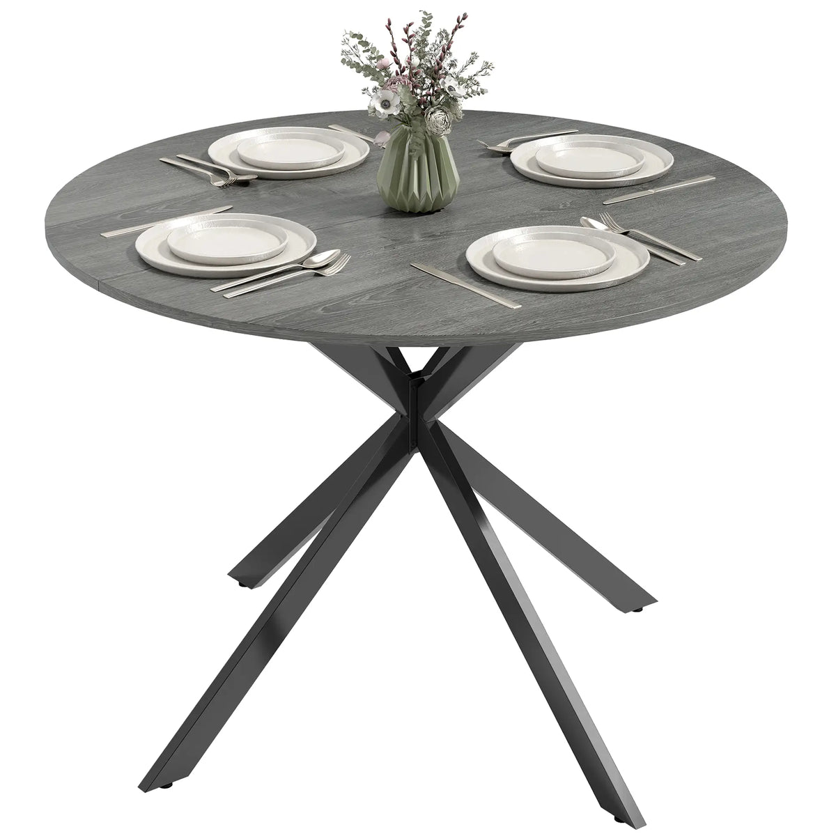 40" Round Kitchen Table For 4, Industrial Dining Table, Distressed, Grey