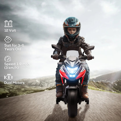 12V Ride on Motorbike for Kids, with Headlights Music Training Wheels, Red Electric Motorcycles at Gallery Canada