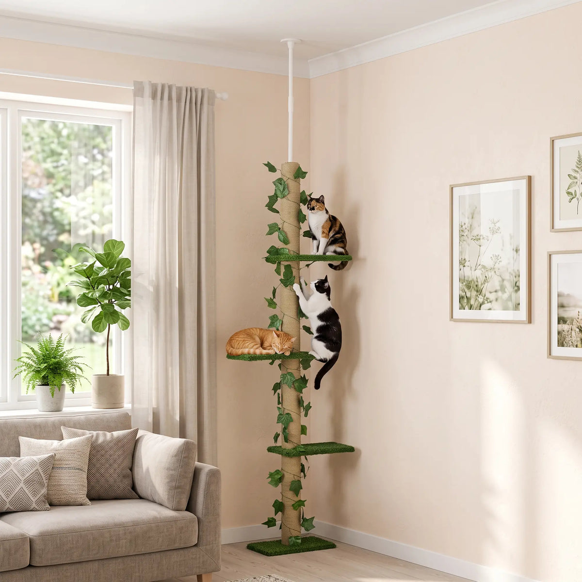 4-Tier Floor to Ceiling Cat Tree, Height 80-95Inches, Multi-Layer Activity Centre Floor to Ceiling Cat Trees at Gallery Canada