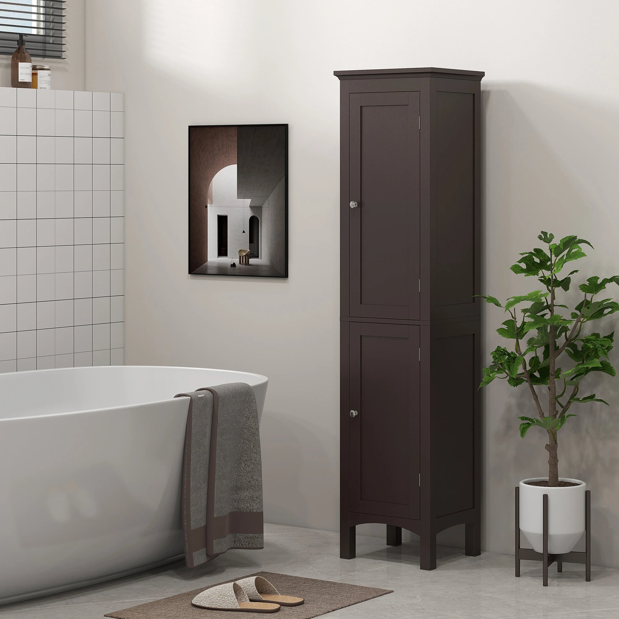 Tall Bathroom Cabinet, Freestanding Storage, Adjustable Shelves, 15