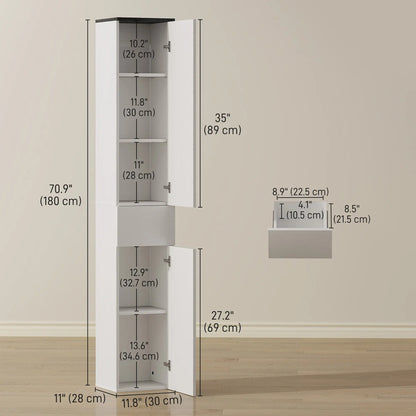 Tall Bathroom Cabinet, 2 Cupboards And Drawer, Adjustable Shelves, White Freestanding Bathroom Cabinets at Gallery Canada