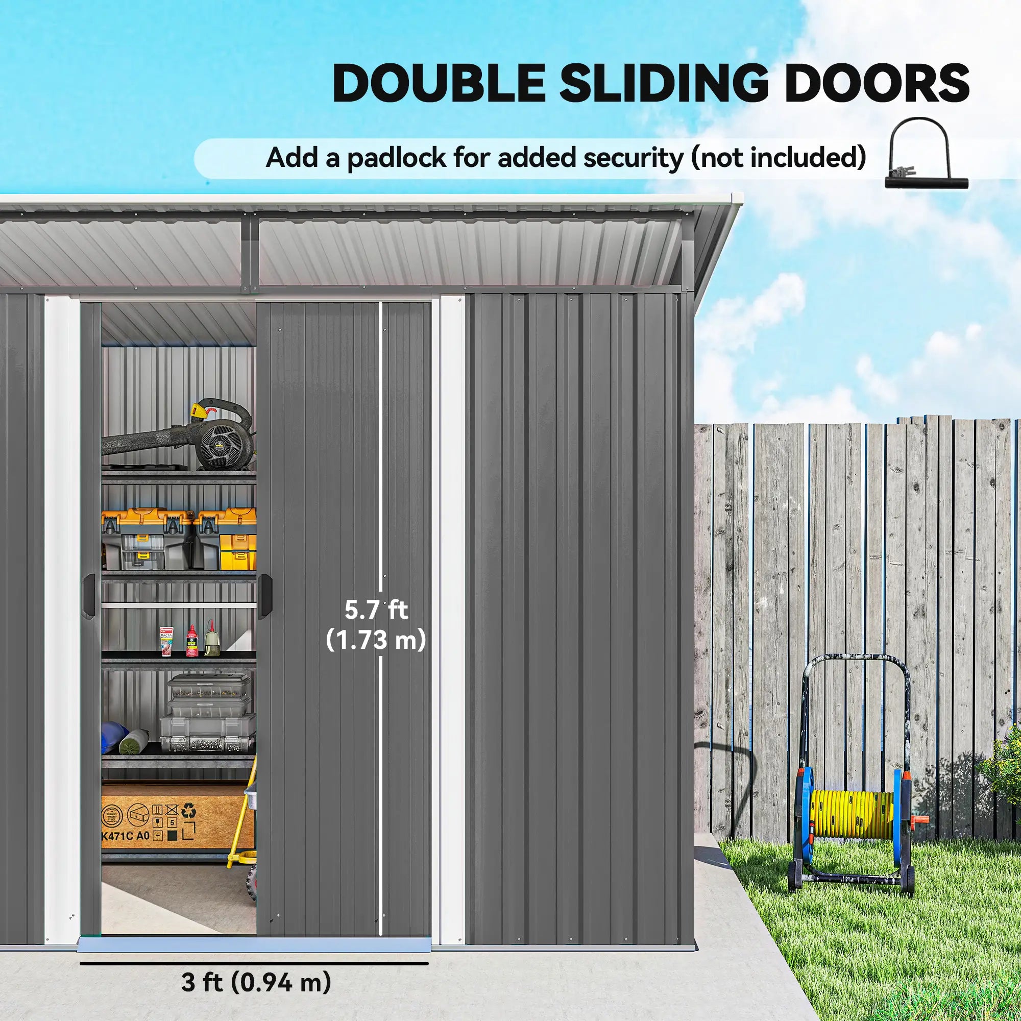 8.5' x 6' Metal Garden Shed, Utility Tool Storage, Grey Sheds at Gallery Canada