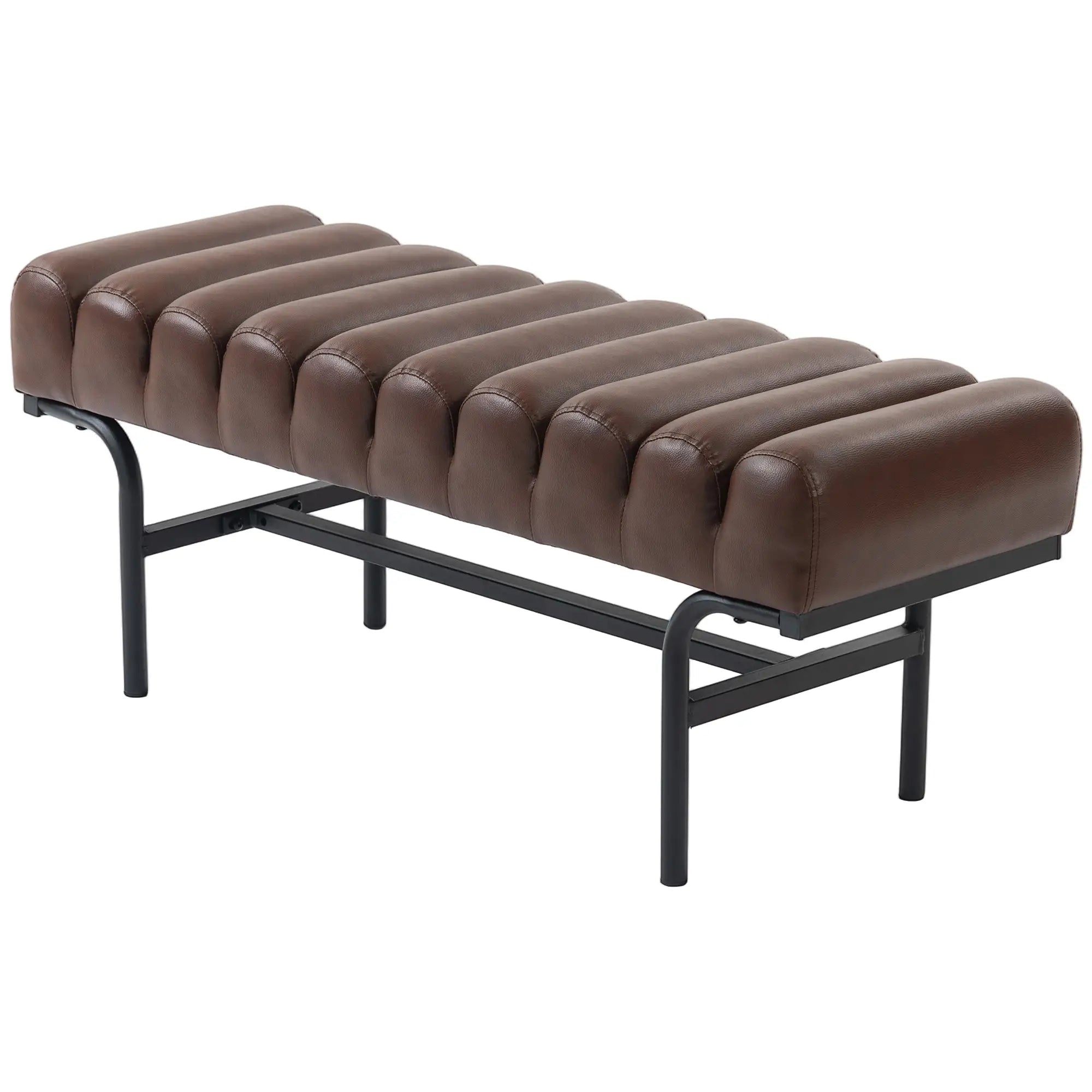 PU Leather Bed Bench, Cylindrical Seat, Metal Legs, Brown Storage Ottomans & Benches Brown at Gallery Canada