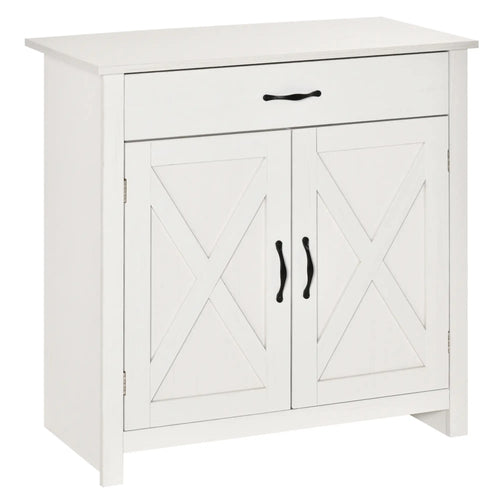 Farmhouse Sideboard Buffet, Storage Cabinet with Barn Doors, Distressed White, White