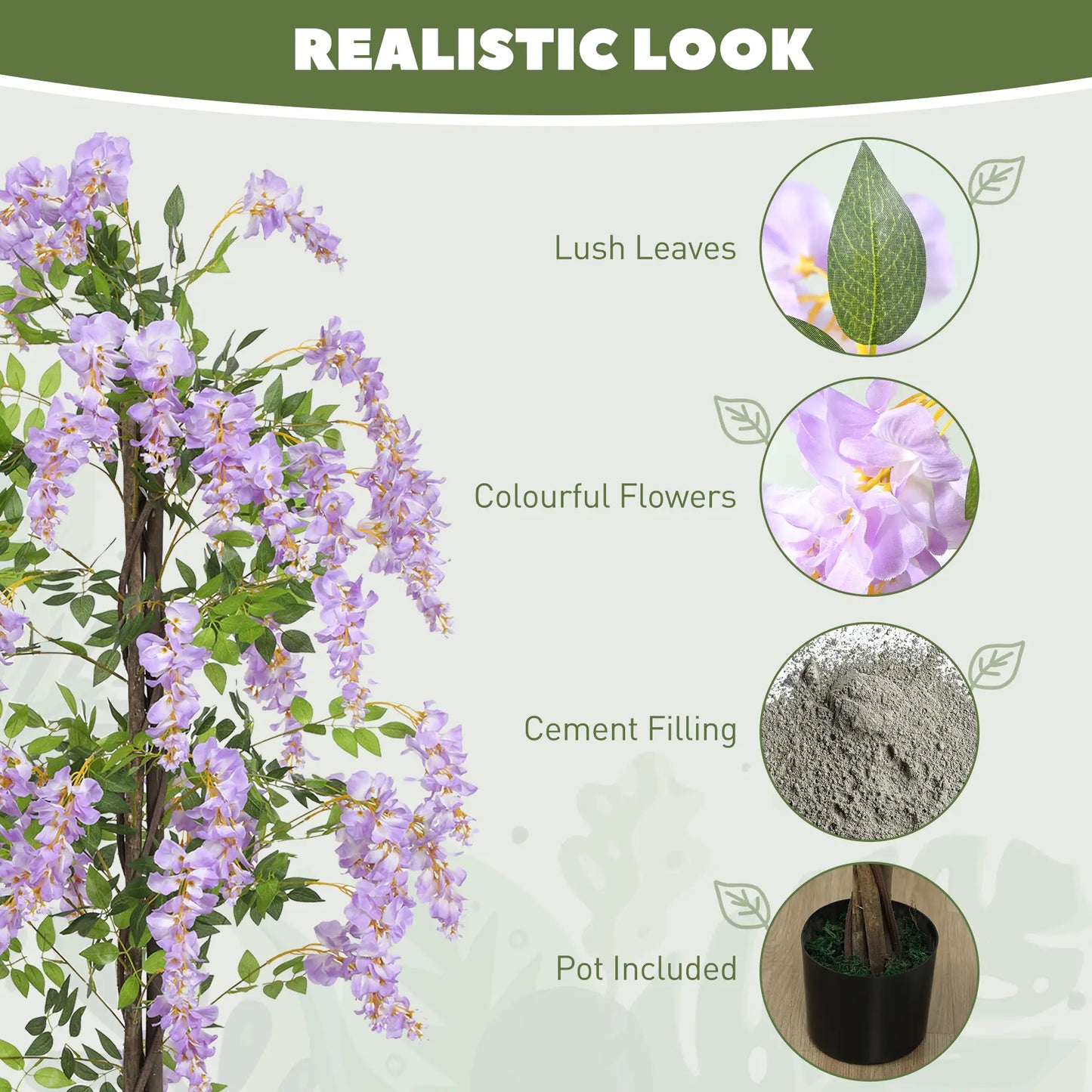 5.9FT Artificial Wisteria Tree, Natural Wood Trunk, Nursery Pot, Purple Artificial Trees at Gallery Canada