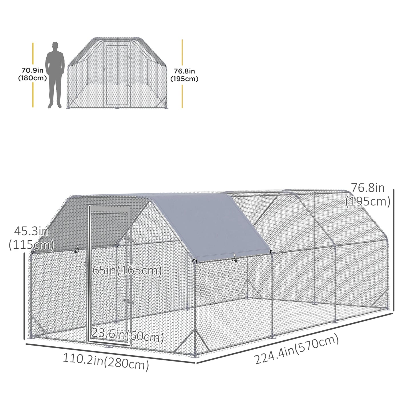 Large Metal Chicken Coop, Walk-In Enclosure, 9.2' x 18.7' x 6.5', Silver Chicken Coops at Gallery Canada