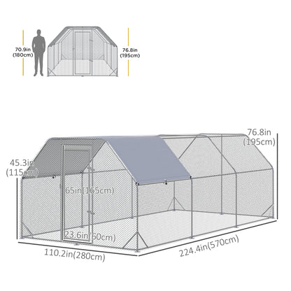 Large Metal Chicken Coop, Walk-In Enclosure, 9.2' x 18.7' x 6.5', Silver Chicken Coops at Gallery Canada