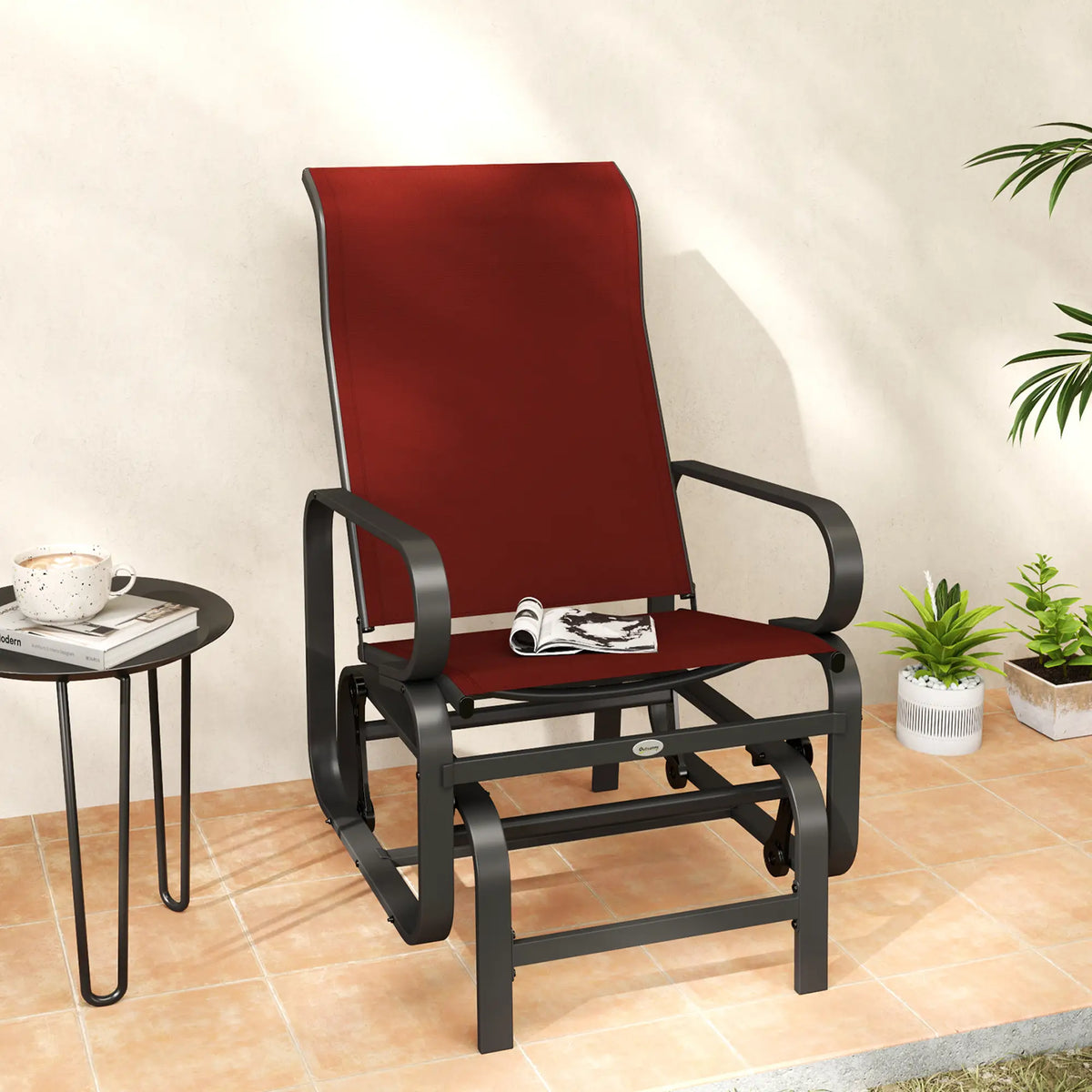 Outdoor Glider Chair, Breathable Mesh Fabric, Patio Garden Seat, Wine Red Outdoor Gliders at Gallery Canada