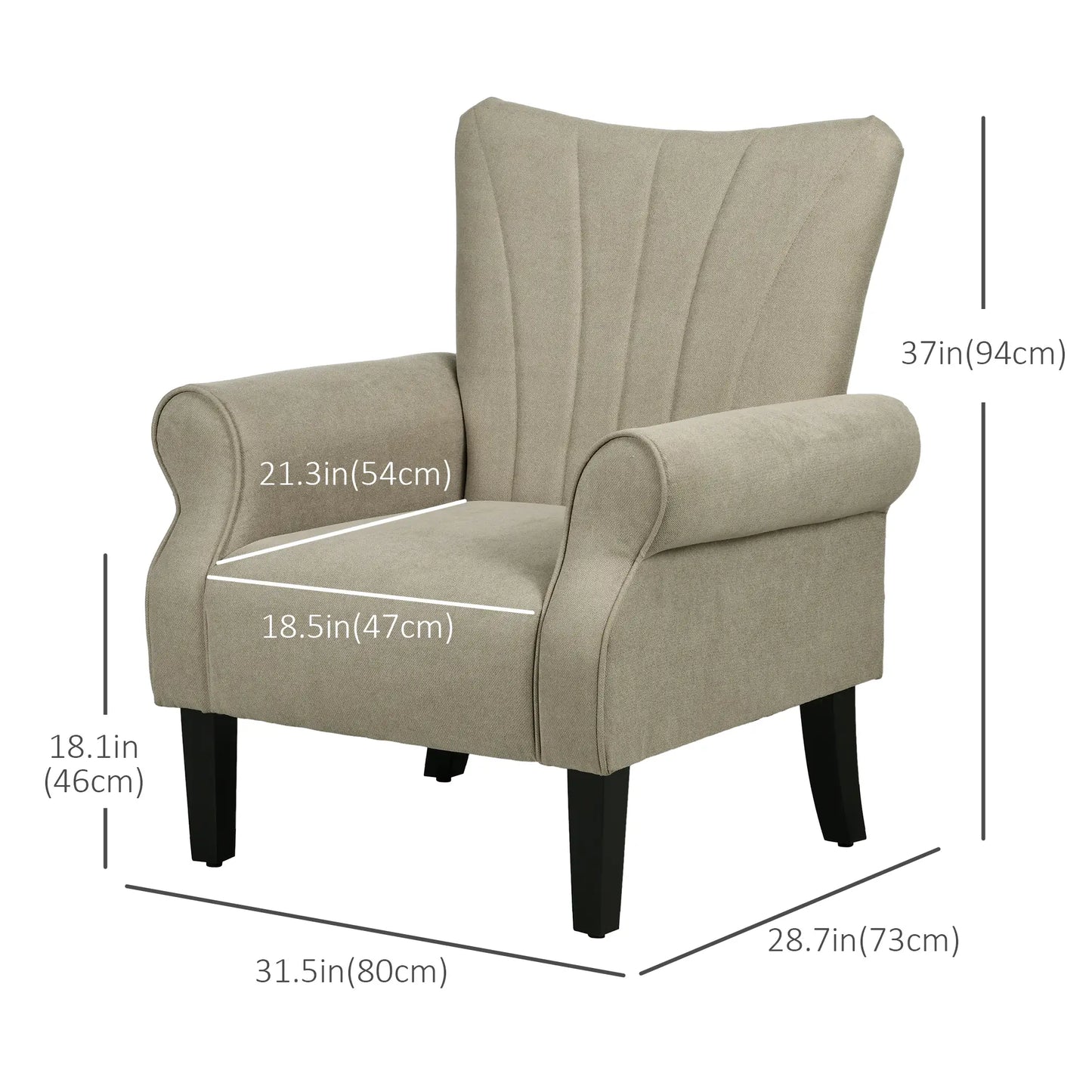 Modern Fabric Armchair with Wood Legs, Living Room, Bedroom, Beige Accent Chairs at Gallery Canada