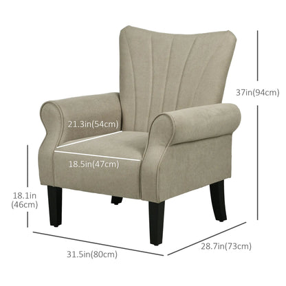 Modern Fabric Armchair with Wood Legs, Living Room, Bedroom, Beige Accent Chairs at Gallery Canada