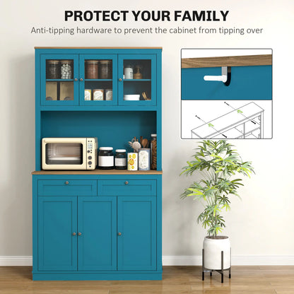 71" Pantry Cabinet with Microwave Space, Adjustable Shelves, Navy Blue Kitchen Pantry Cabinets at Gallery Canada
